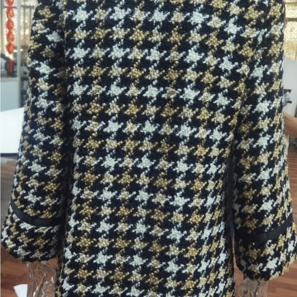 Black, White & Tan Houndstooth Coat Dress | Elegant, Timeless & Chic - Picture 3 of 9